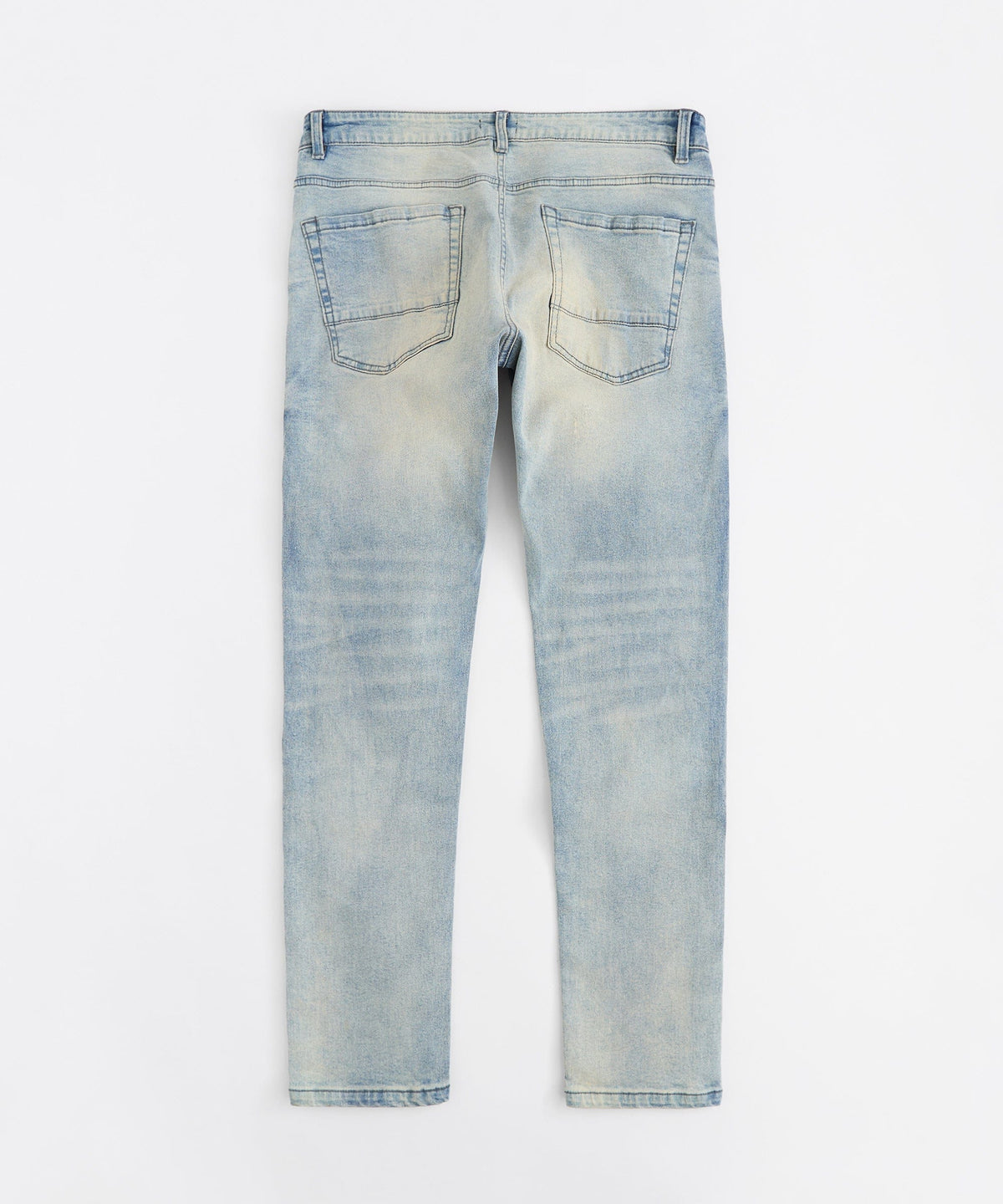 Light Wash Repaired Denim Jeans - Blue